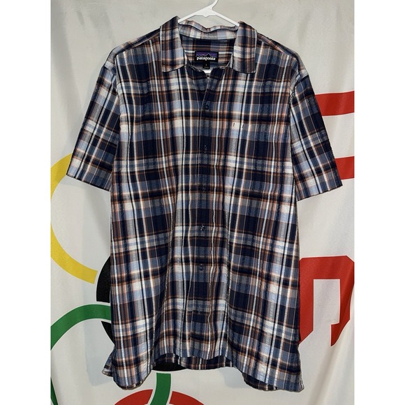 Patagonia Other - Patagonia Button Up Shirt Mens Large Plaid Short Sleeve Seersucker Hiking